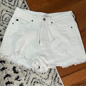 Women’s KanCan Coastal Cowgirl High Rose White Frayed Denim Jean Shorts Medium